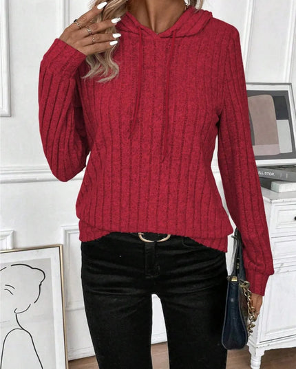 Drawstring Ribbed Long Sleeve Hoodie