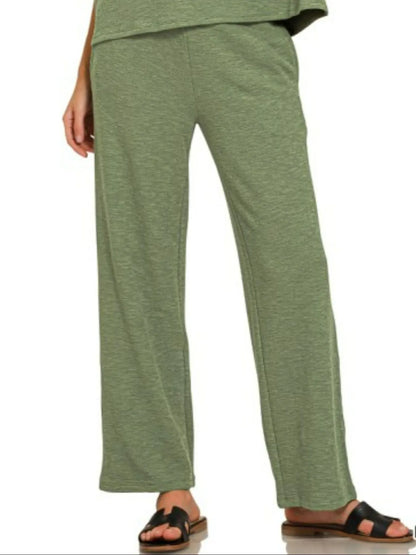 Zenana Slub Short Sleeve T-Shirt and Pants Set