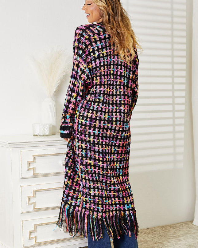 Angel Wings Full Size Multicolored Open Front Fringe Hem Cardigan