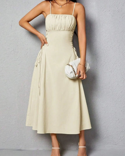 Ruched Midi Cami Dress with Side Tie Details