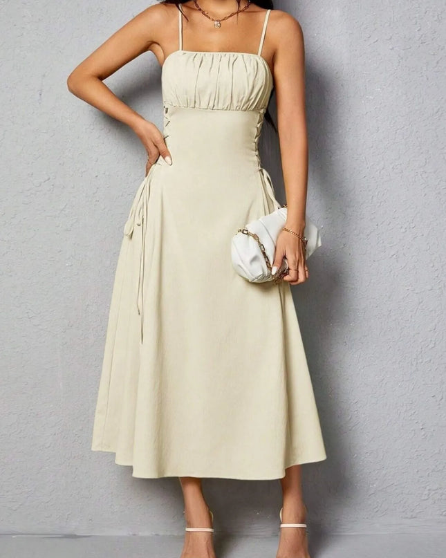 Ruched Midi Cami Dress with Side Tie Details