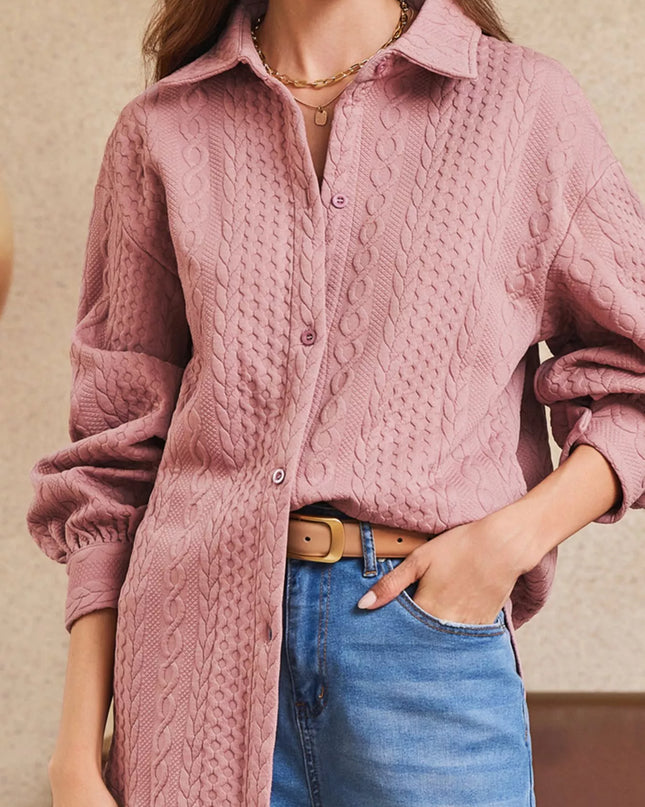 Cable Texture Puff Sleeve Loose Shacket