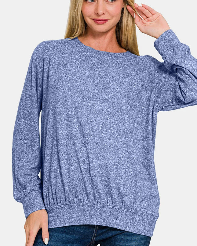 Zenana Full Size Melange Round Neck Top