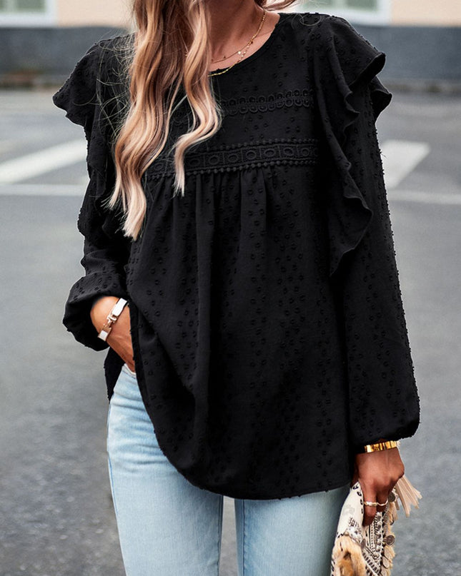 Devine Ruffle Trim Balloon Sleeve Blouse