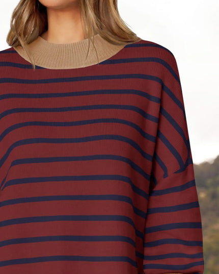 Striped Round Neck Long Sleeve Sweater
