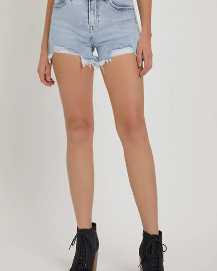 RISEN Full Size High Rise Rhinestone Strap Embellished Denim Shorts ACID LIGHT