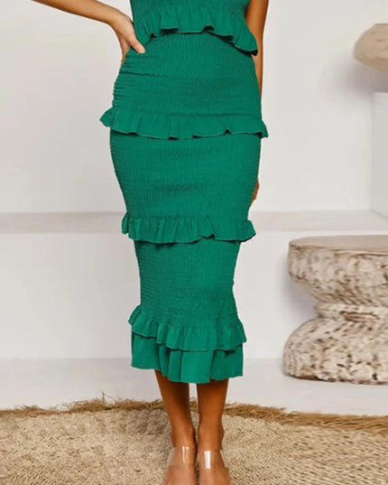 Smocked Ruffled Midi Cami Dress