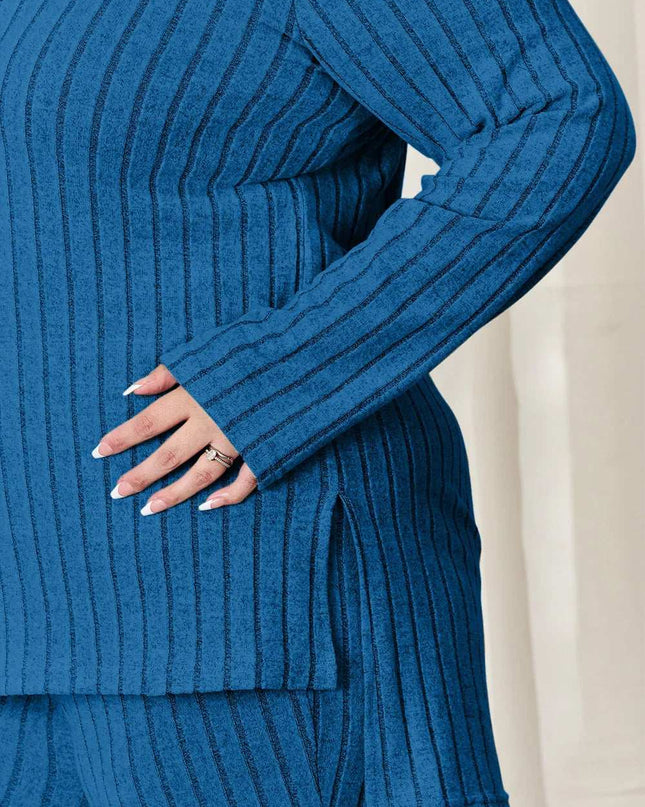 Basic Bae Full Size Ribbed High-Low Top and Wide Leg Pants Set