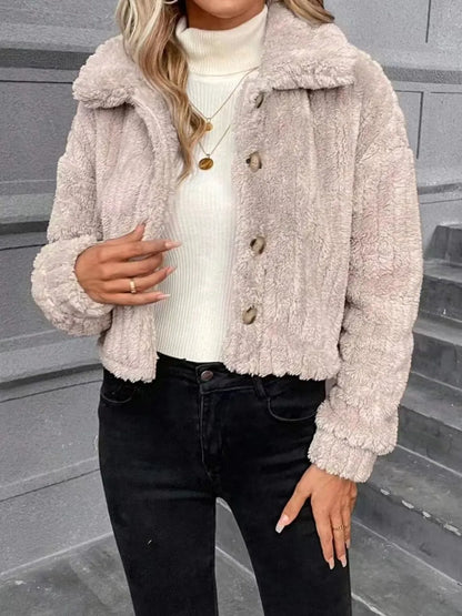 Button Up Long Sleeve Fuzzy Outerwear Dust Storm
