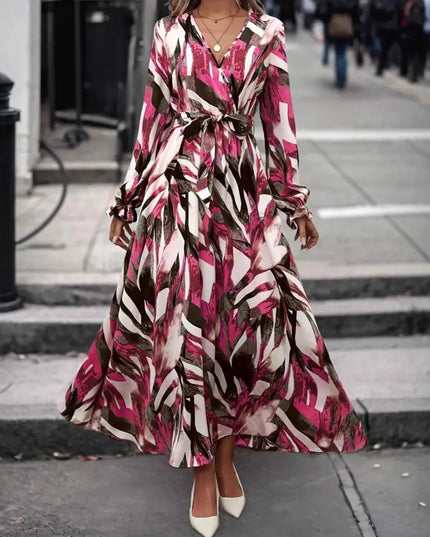 Printed Surplice Long Sleeve Maxi Dress
