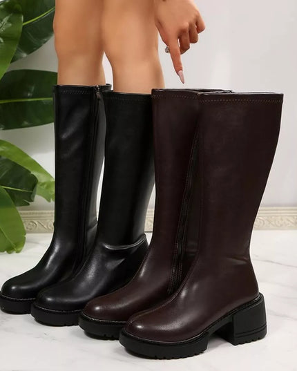 Round Toe Block Heels Boots