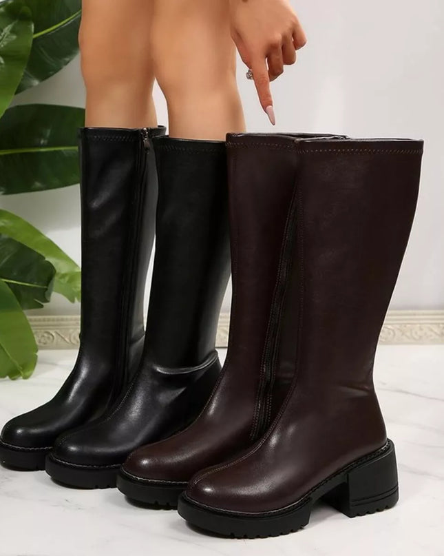 Round Toe Block Heels Boots