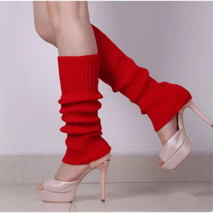 Ribbed Knit Leg Warmers Red One Size
