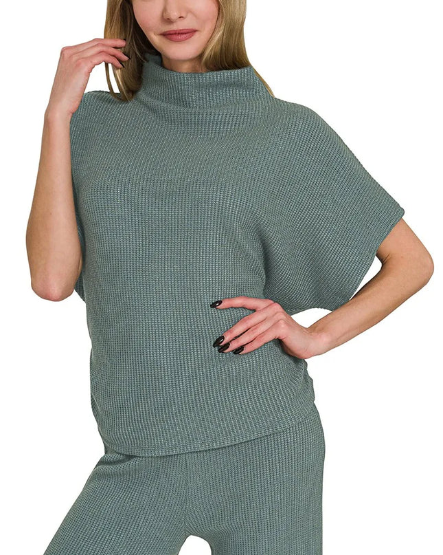 Zenana Mock Neck Top and Pants Sweater Set