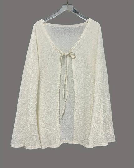 Tie Front Long Sleeve Top and Shorts Set