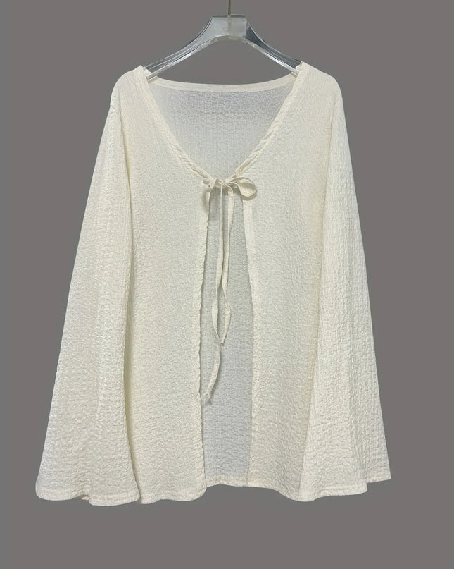 Tie Front Long Sleeve Top and Shorts Set