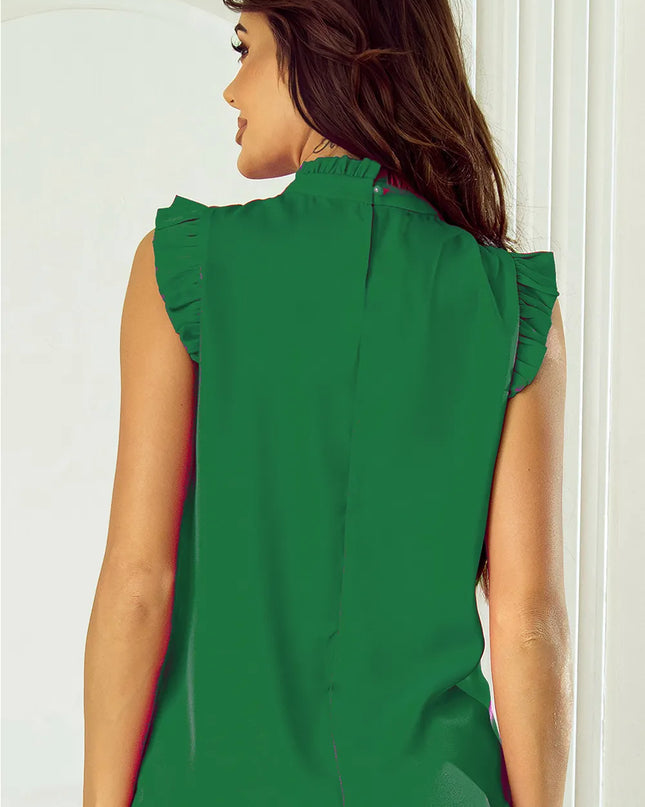 Ruffled Mock Neck Cap Sleeve Blouse 