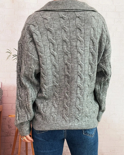 Cable Knit Johnny Collar Sweater