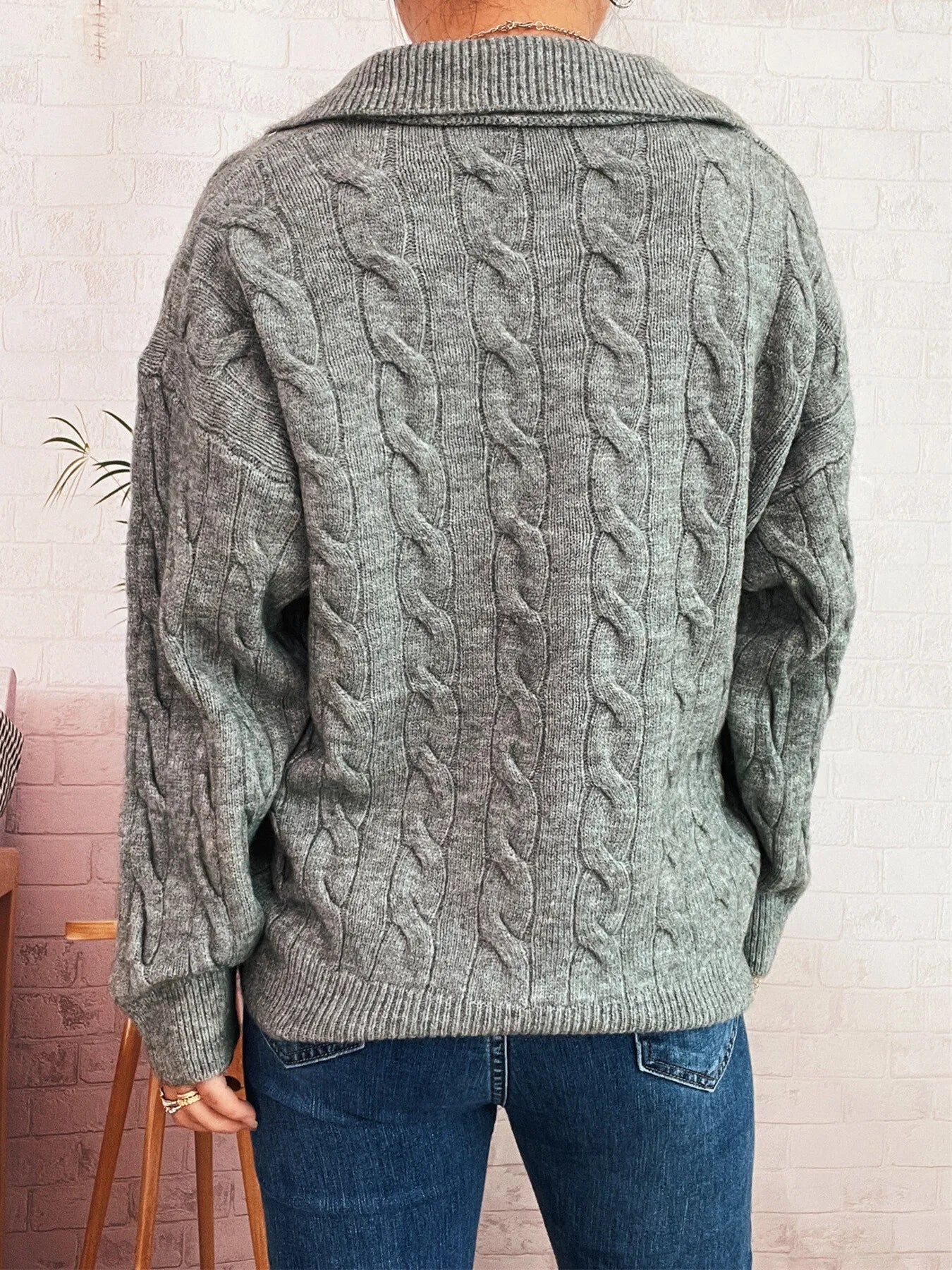 Cable Knit Johnny Collar Sweater
