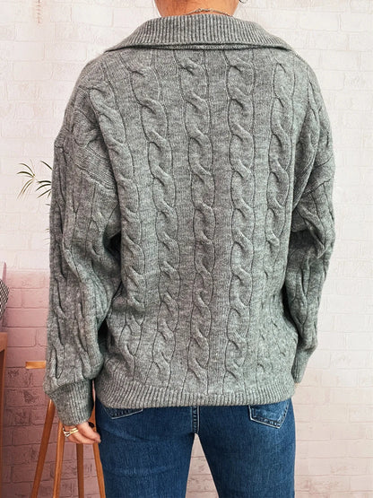 Cable Knit Johnny Collar Sweater