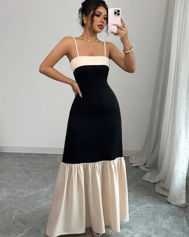 Two-Tone Spaghetti Strap Maxi Dress
