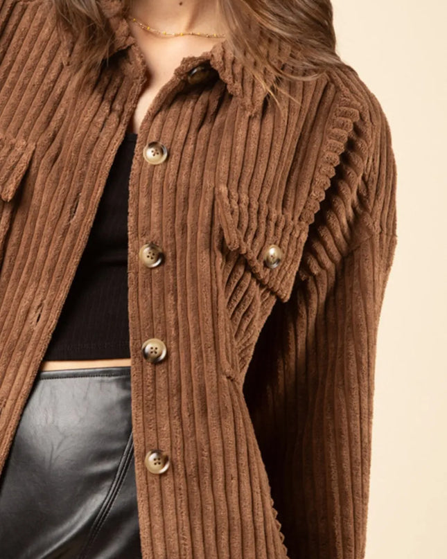 Button Up Long Sleeve Corduroy Jacket