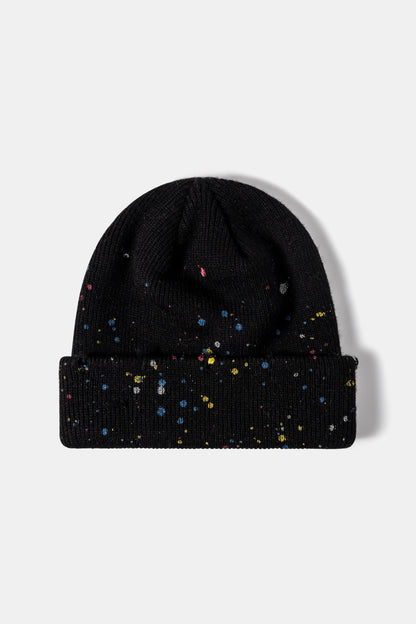 Confetti Rib-Knit Cuff Beanie Black One Size