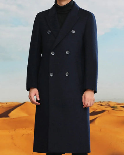 Men's Plus Size Double-Breasted Longline Coat Navy