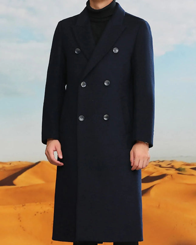 Men's Plus Size Double-Breasted Longline Coat Navy