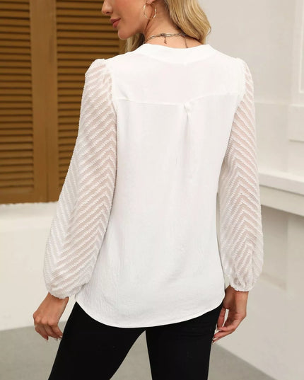 Notched Balloon Sleeve Blouse