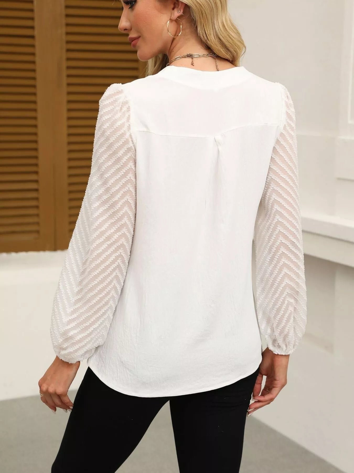 Notched Balloon Sleeve Blouse