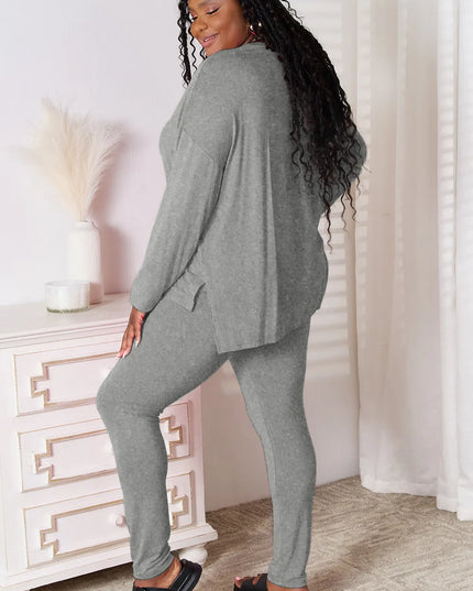 Basic Bae Bamboo Full Size V-Neck Long Sleeve Top and Pants Lounge Set