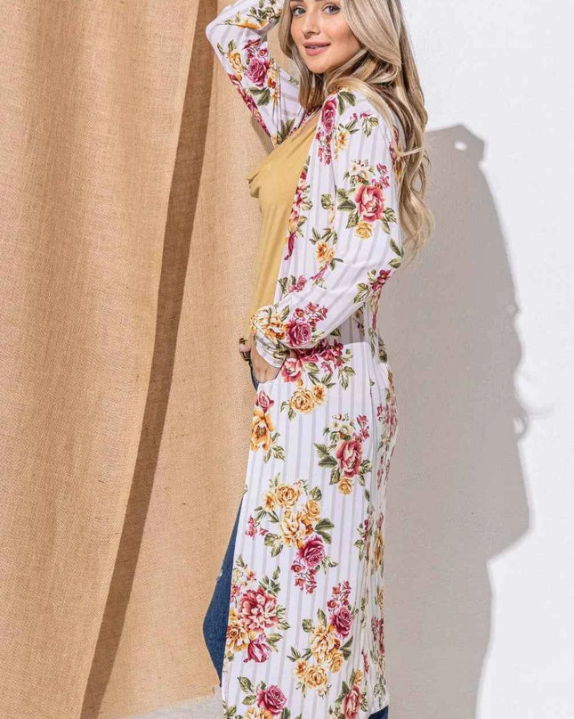 And The Why Floral Kimono Open Front Longline Cardigan