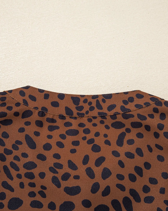 Leopard Print Ruffled Puff Sleeve Blouse