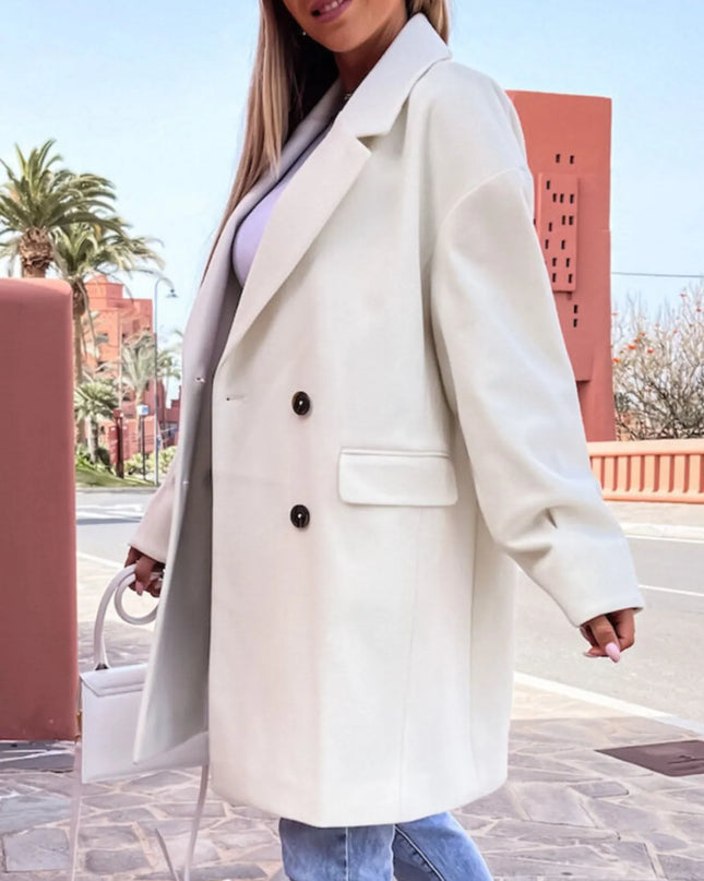 Full Size Double-Breasted Wool Coat Plus Size