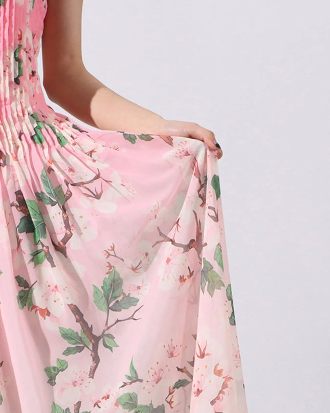 Floral Print Pleated Maxi Dress