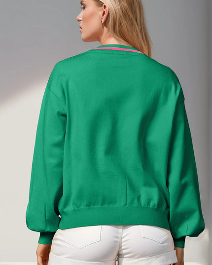 Double Take Full Size Nutcracker Sequin Bow Decor Cardigan