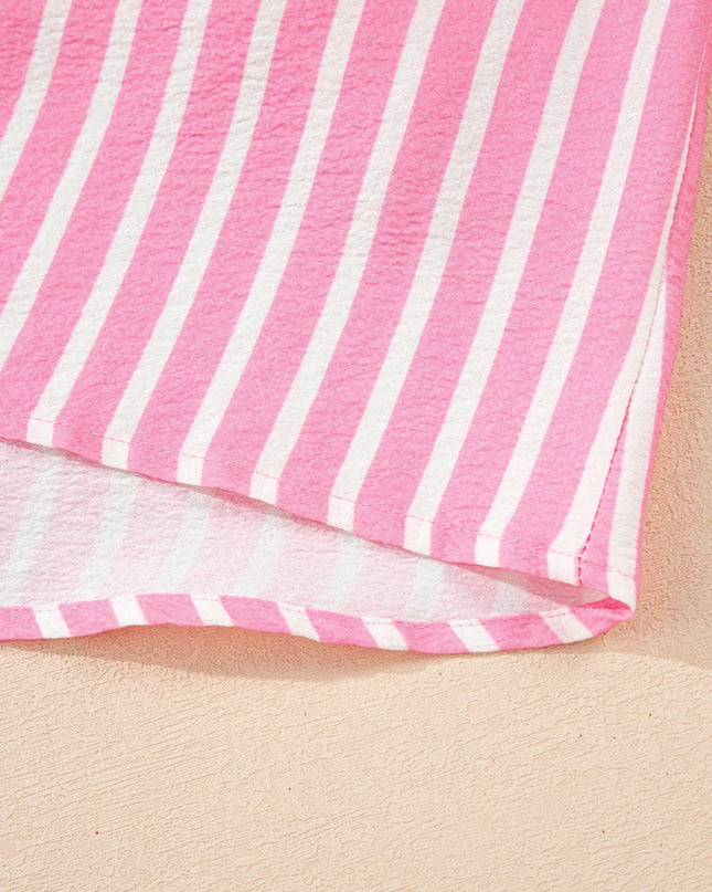 Stripe Buttoned Front Long Sleeve Top and Pants 2 Piece Sleepwear