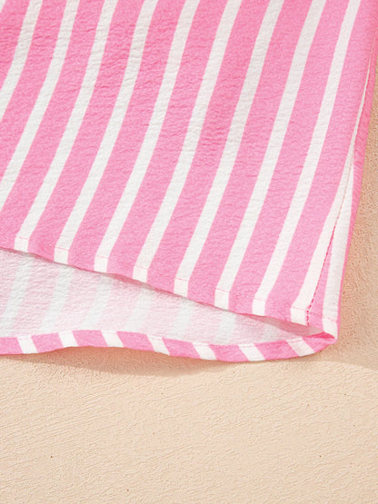 Stripe Buttoned Front Long Sleeve Top and Pants 2 Piece Sleepwear