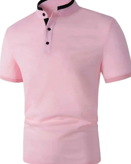 Men's Full Size Stand Collar Contrast Short Sleeve Polo Plus Size Dusty Pink