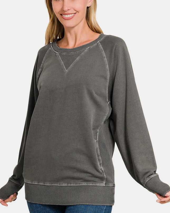 Zenana Round Neck Long Sleeve Sweatshirt