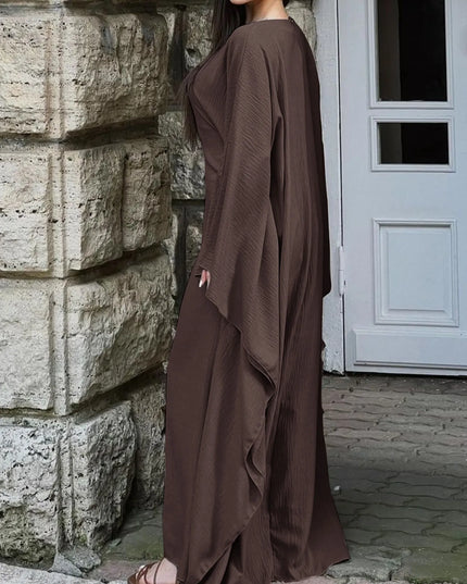Round Neck Maxi Dress with Flowing Cape Sleeves