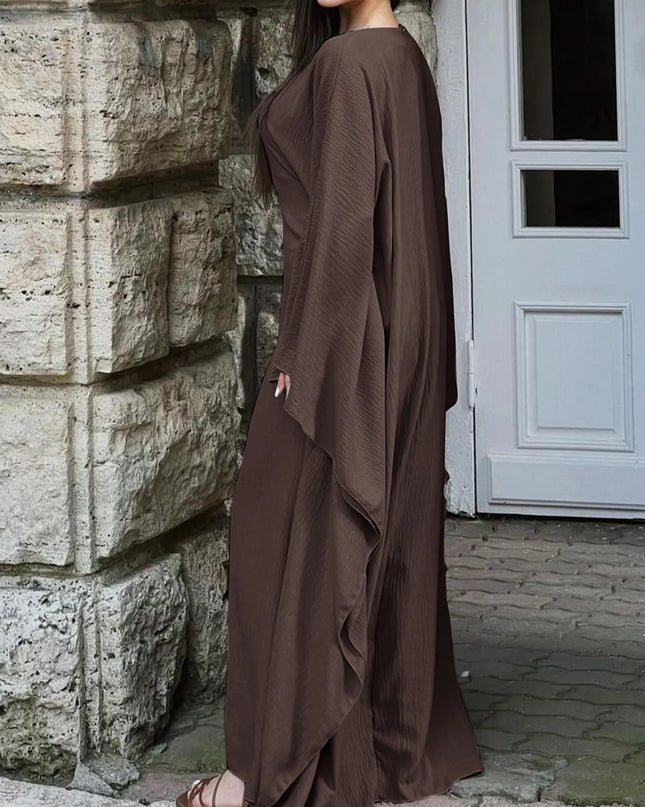Round Neck Maxi Dress with Flowing Cape Sleeves