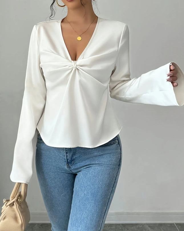 V-Neck Twist Front Long Sleeve Blouse
