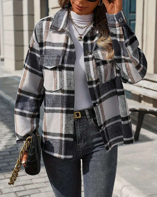 Plaid Button Up Drop Shoulder Jacket