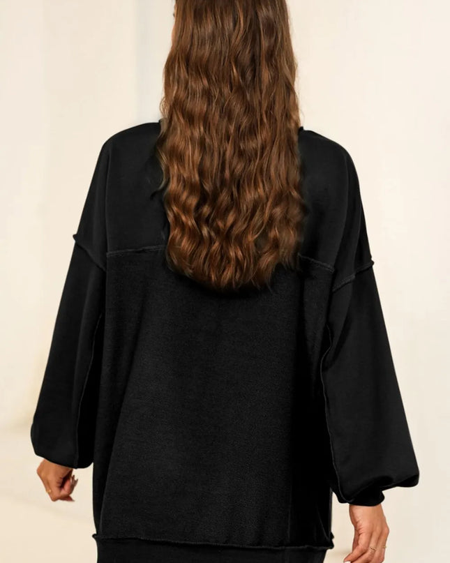 Buttoned Dropped Shoulder Sweatshirt