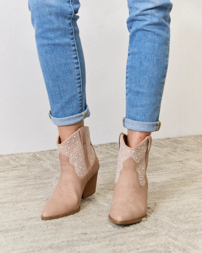 East Lion Corp Rhinestone Ankle Cowgirl Booties Blush