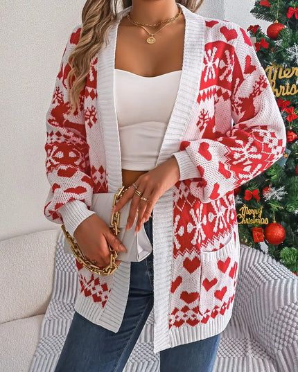 Pocketed Open Front Long Sleeve Cardigan