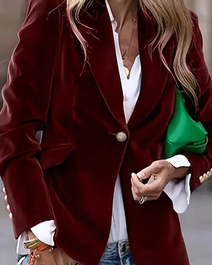 One Button Lapel Collar Long Sleeve Blazer