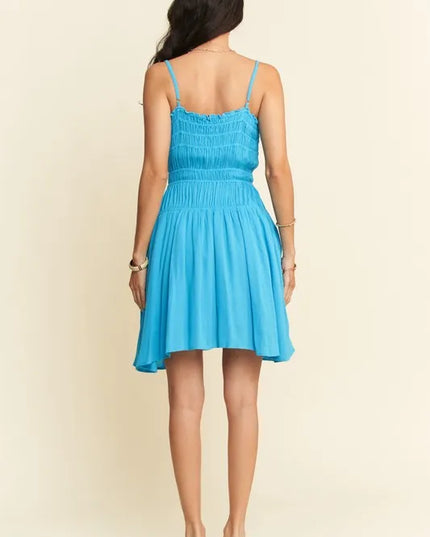 Davi & Dani Smocking Bodice Sleeveless Button Down Mini Dress